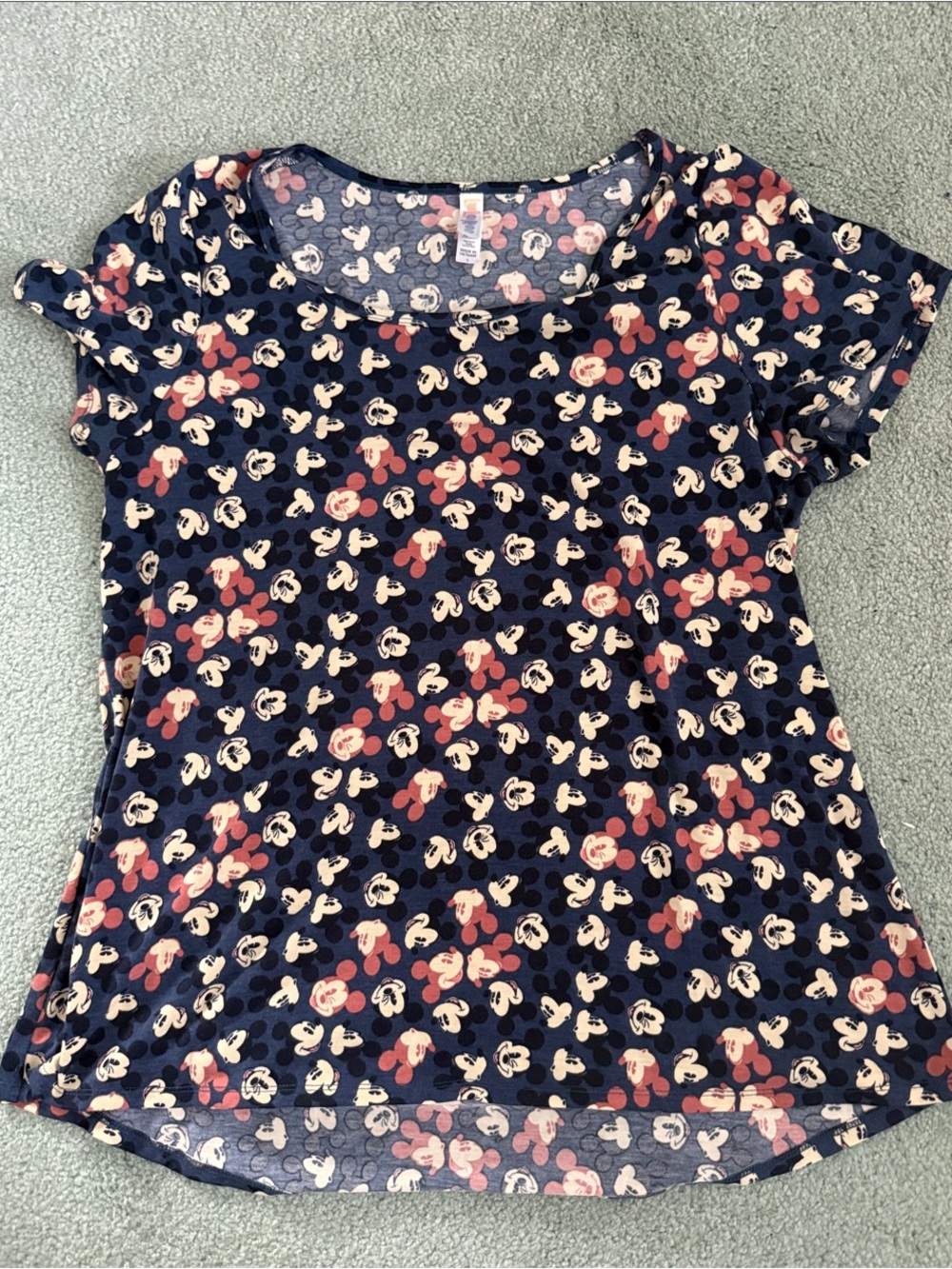 LuLaRoe Navy Short Sleeve Tee with Pink & Cream Floral Print